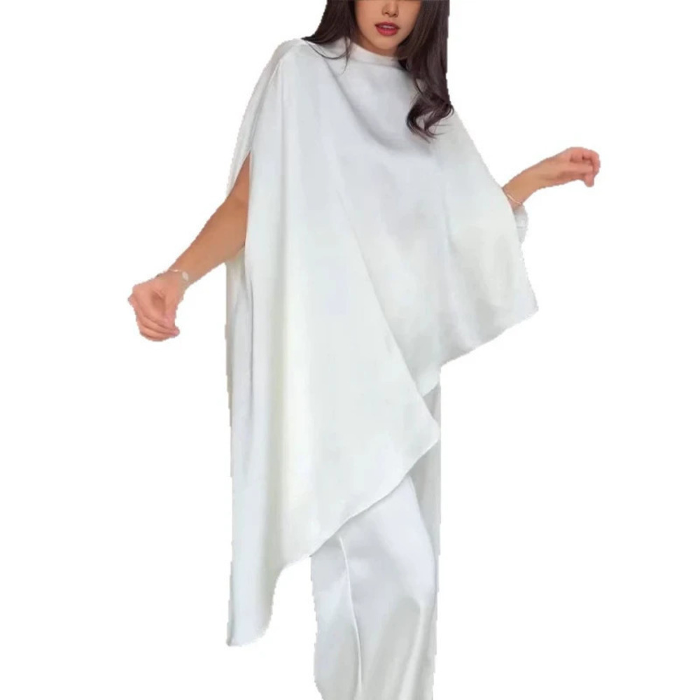 H&M Satin Cape Top Asymmetric Wide Leg Pants Two Piece Set